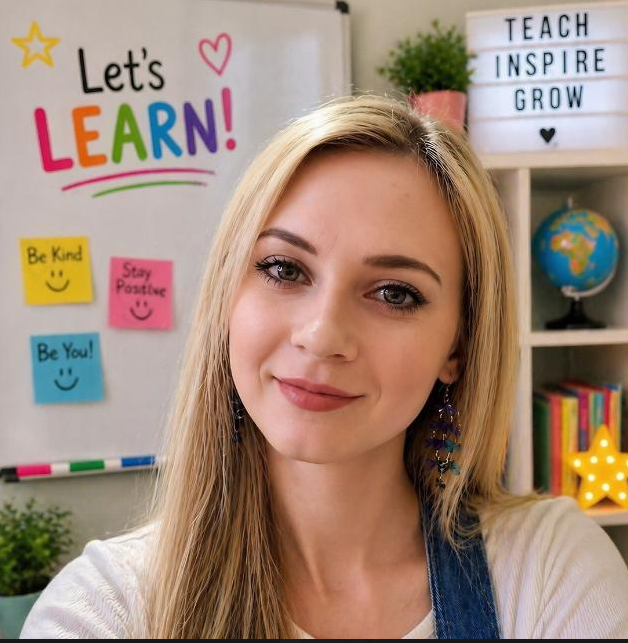 Miss Lucy smiling for her online English students